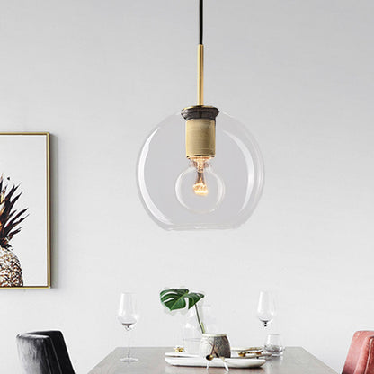 Modern Black/Brass/Chrome Pendant Lamp - 1 Light Clear Glass Ceiling Fixture