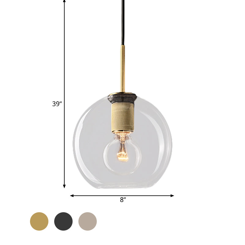 Modern Black/Brass/Chrome Pendant Lamp - 1 Light Clear Glass Ceiling Fixture