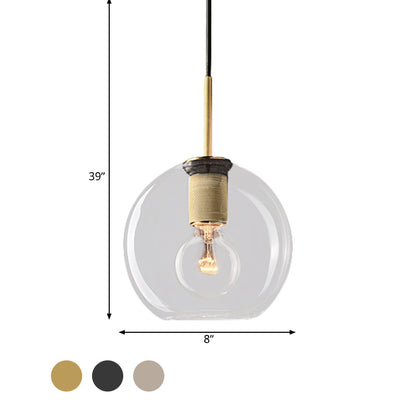 Modern Black/Brass/Chrome Pendant Lamp - 1 Light Clear Glass Ceiling Fixture