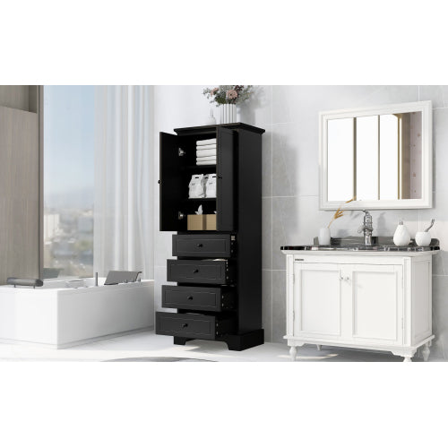 Cabinet With 2 Doors And 4 Drawers For Bathroom, Office