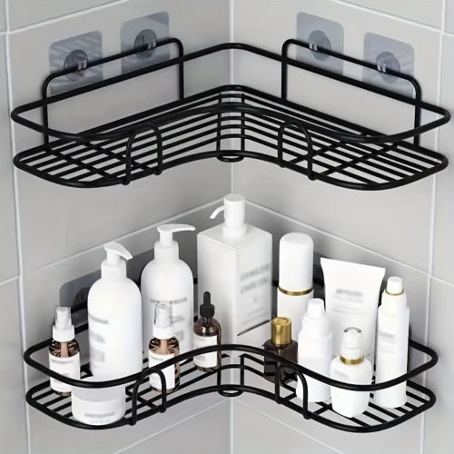 Estante de baño montado en la pared de 1 pieza, soporte para ducha, estante de almacenamiento triangular sin perforaciones para baño y cocina, accesorios de baño