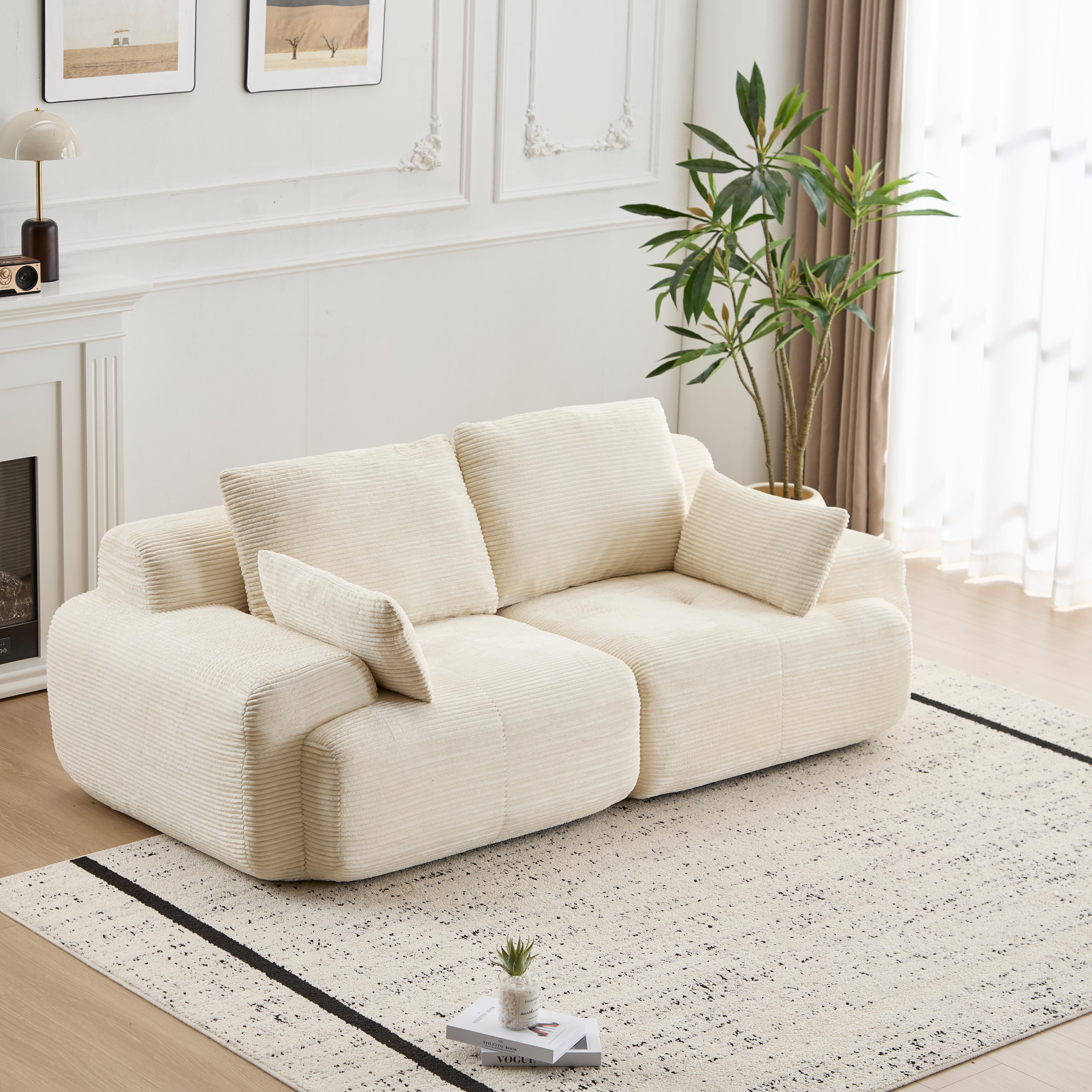 Sofá Comprimido de Espuma de Memoria Moderna, Sofá Seccional Grande de 2 Plazas para Sala de Estar, Sofá Seccional Modular Nube Amigable con Mascotas, Tela de Corduroy, Loveseat Extra Profundo, Sin Ensamblaje Requerido, Beige