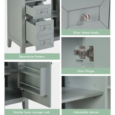 Lavabo de Baño en Madera Maciza con Fregadero de Cerámica de Montaje Inferior, 12 Guías de Cajón de Cierre Suave, Cajón Volteable, Cajón de Almacenamiento Único, Estante Ajustable, Capacidad de Carga de 70 kg, Gris