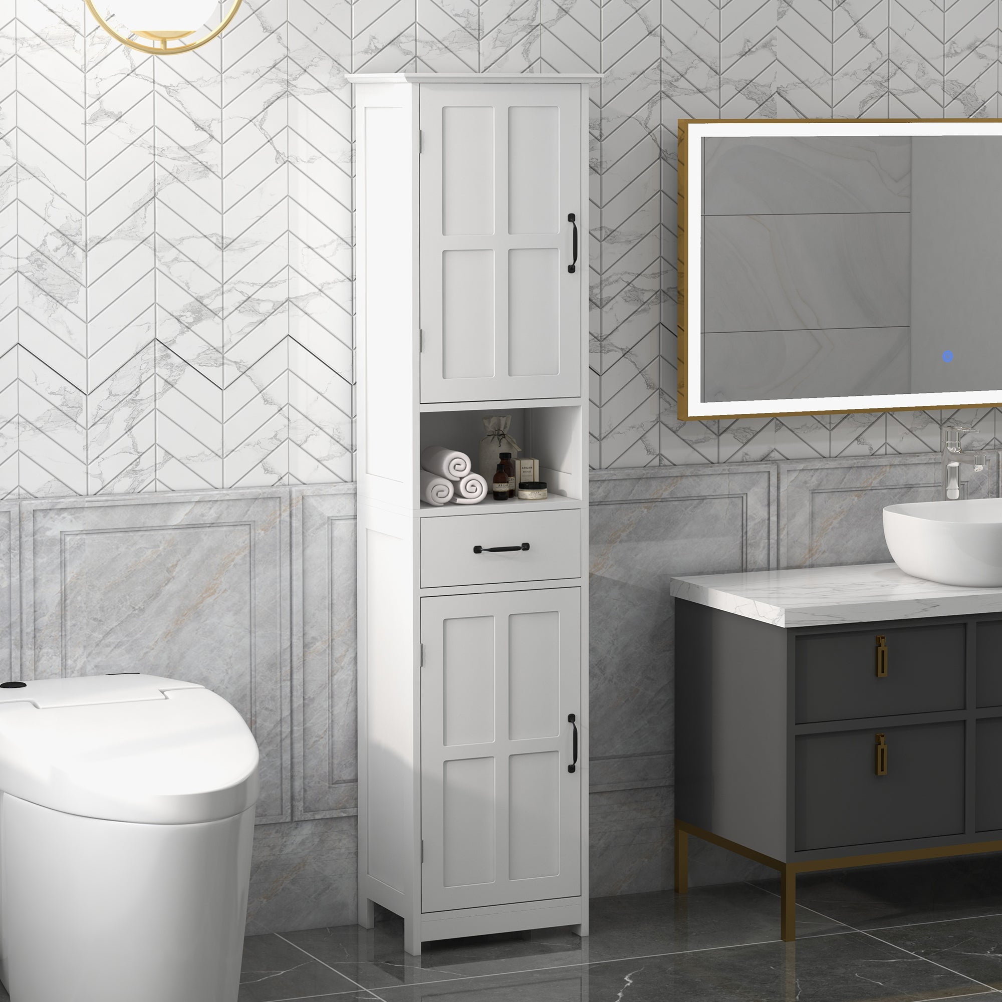 White Corner Bathroom Cabinet