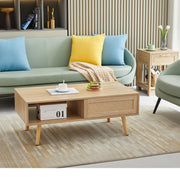 Rattan Sliding Coffee Table With Hidden Storage