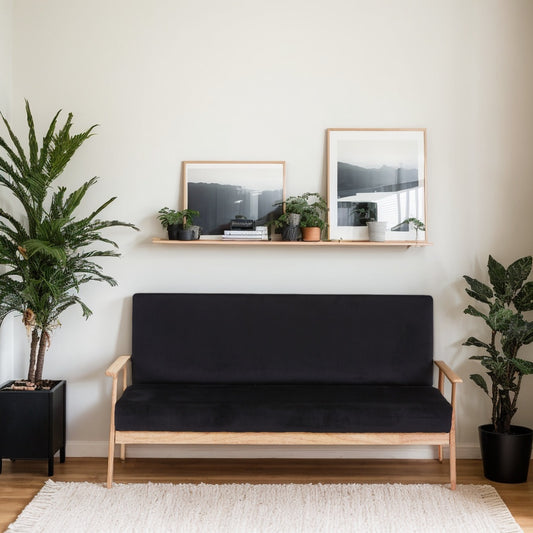 Modern Velvet Loveseat Sofa With Wooden Arms Office Couch 2-3 Seat