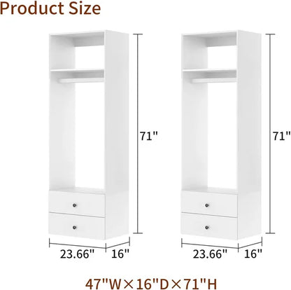 Closet Organizer System With Drawers,Walk In Closet Organizers And Storage, Wardrobe Closet With Closet Shelves, DIY Wooden Clothing Racks For Hanging Clothes (47" W X 16" D X 71" H)