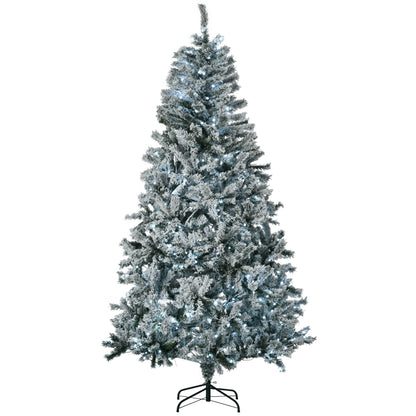 HOMCOM 7.5' Flocked Artificial Christmas Tree With Cold White LED Lights
