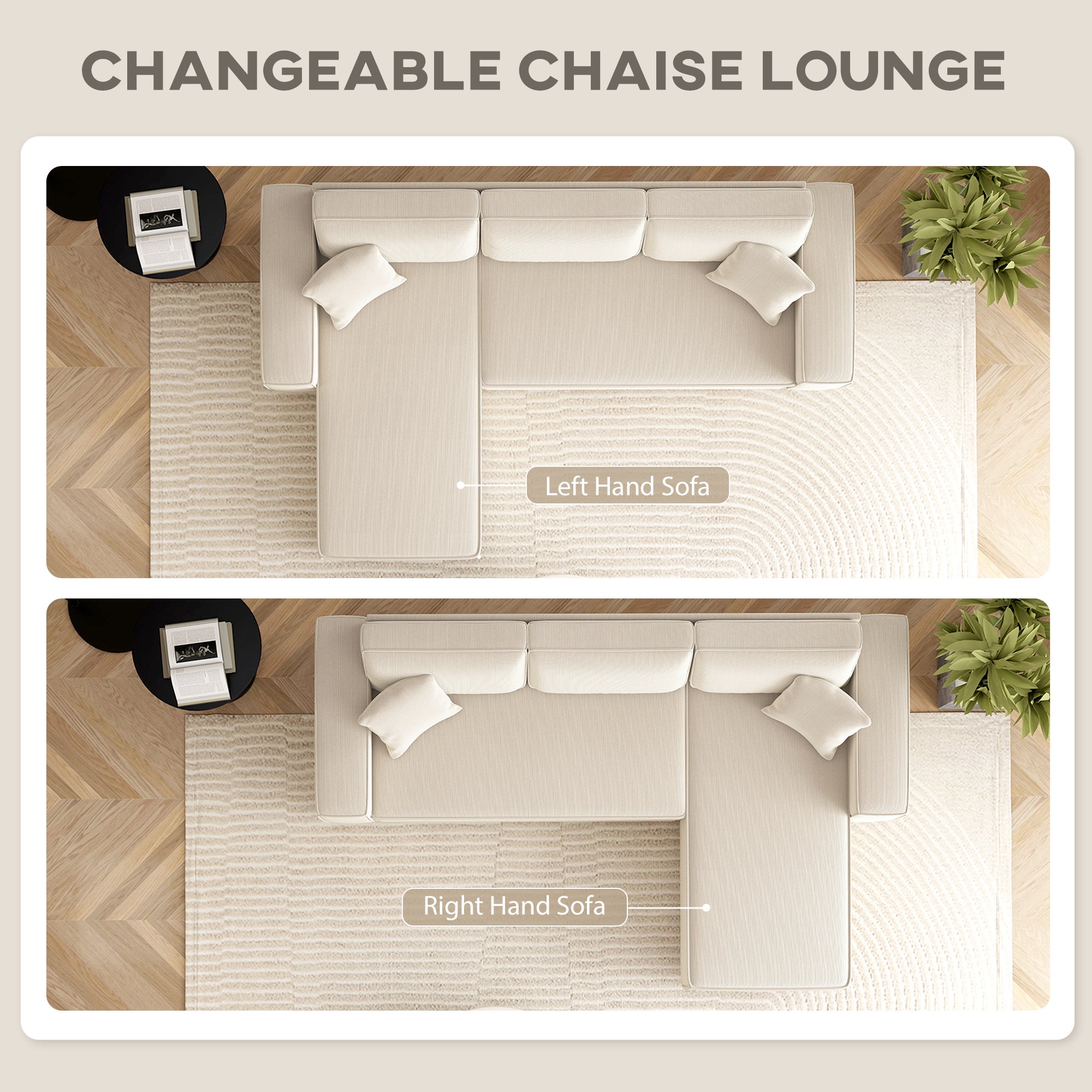Cream Corduroy Sectional Sofa