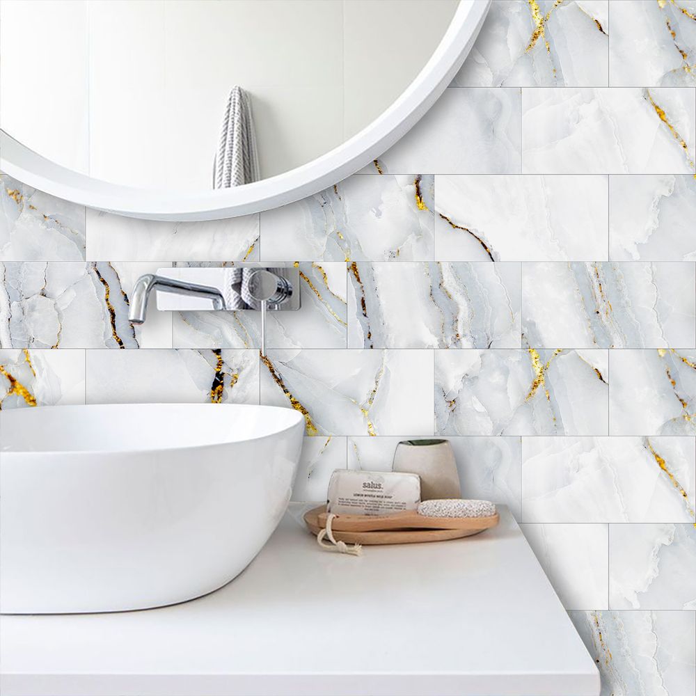 Unregelmäßige Goldstreifen Marmor Küchen Badezimmer Dekoration Moderner Einfacher Stil Wandaufkleber Wasserdicht Ablösbar und Klebbar Tapete Freies Schneiden PVC Selbstklebende Wandaufkleber