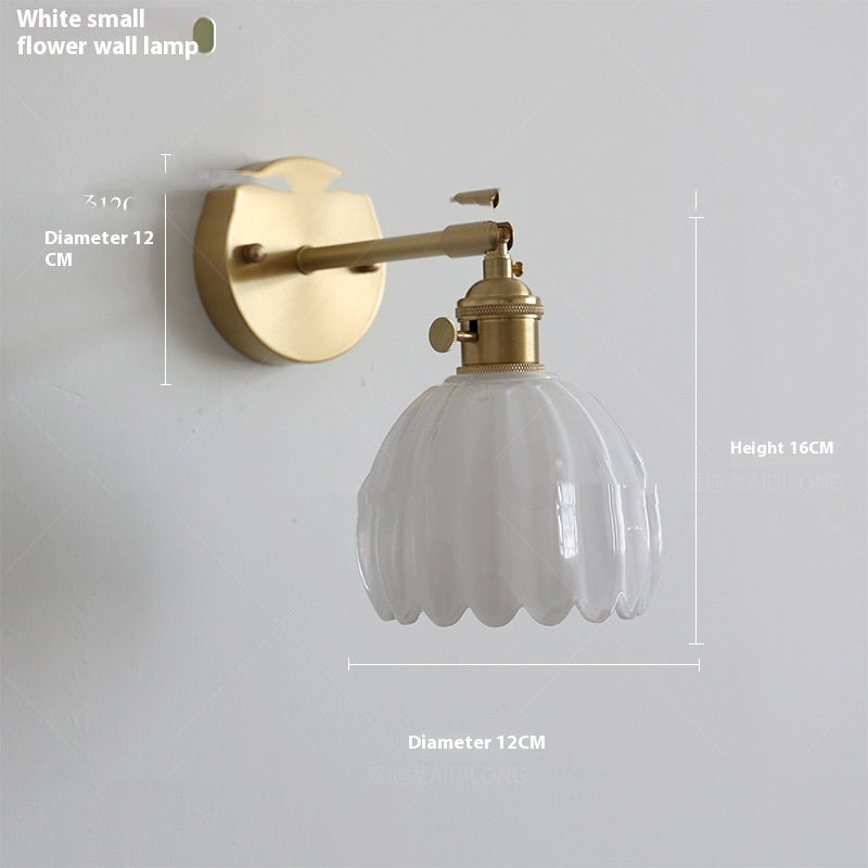 Retro Copper Glass Amber Little Flower Single-head Bedroom Simple Chandelier