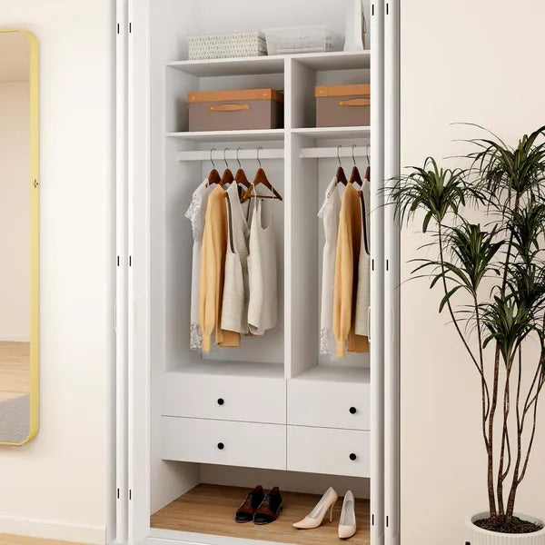 Closet Organizer System With Drawers,Walk In Closet Organizers And Storage, Wardrobe Closet With Closet Shelves, DIY Wooden Clothing Racks For Hanging Clothes (47" W X 16" D X 71" H)