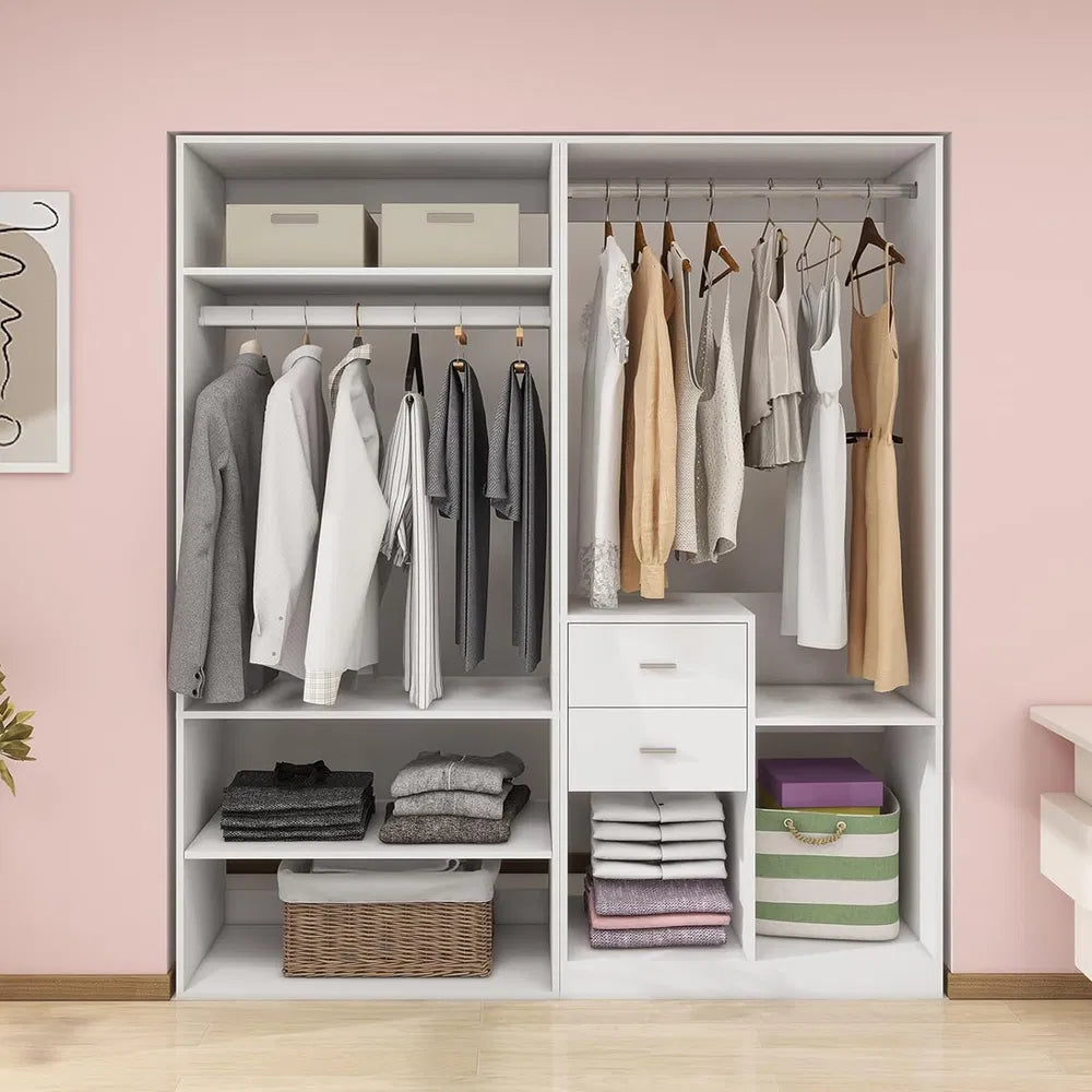 White Modular Closet System With Integrated Drawers