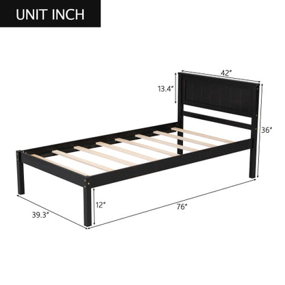 Platform Bed Frame With Headboard, Wood Slat Support, No Box Spring Needed,Twin, Espresso