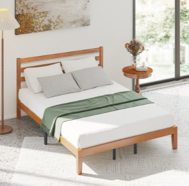 Solid Wood Bed Frame - Mattress Base With Headboard, No Spring Box Required, 1100 Pounds Of Sturdy Wooden Strips For Support