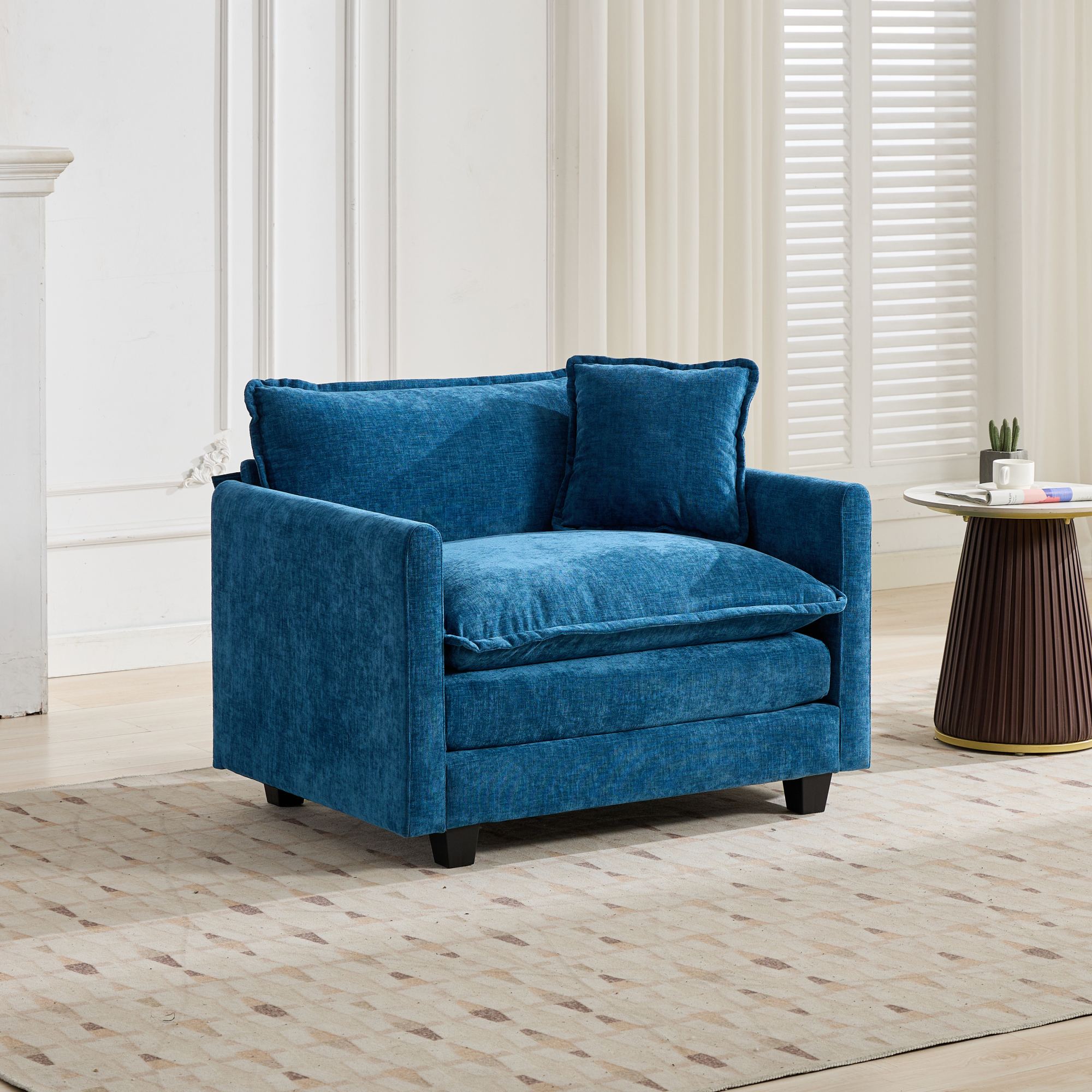 Sofá Nube Un Asiento Reposabrazos No Incluidos, Sofá Seccional Moderno, Para Sala de Estar Dormitorio y Apartamento, Cojín de Asiento Tapizado en Doble Capa Cómodo, Tela de Chenilla Transpirable, Azul