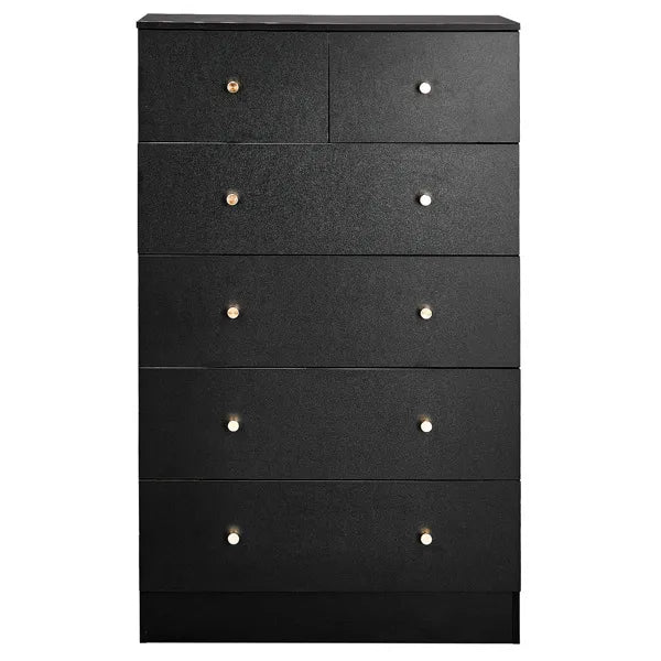 Black Matte Finish Particleboard With Melamine Veneer, 66*40*111cm, 4+2 Drawer Cabinet, Matte Gold Handles