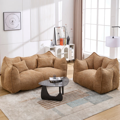 Compressed Plush Bean Bag Sofa Couch- High-Resilience Foam Filled, Ultra-Soft Boucle Lounge Chair For One Or Two People, Cozy Living Room Seating For Reading, Gaming & Relaxing, Space-Saving Vacuum