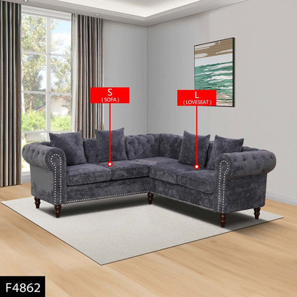 Black Flannelette 2-Piece Couch Living Room Sofa Set