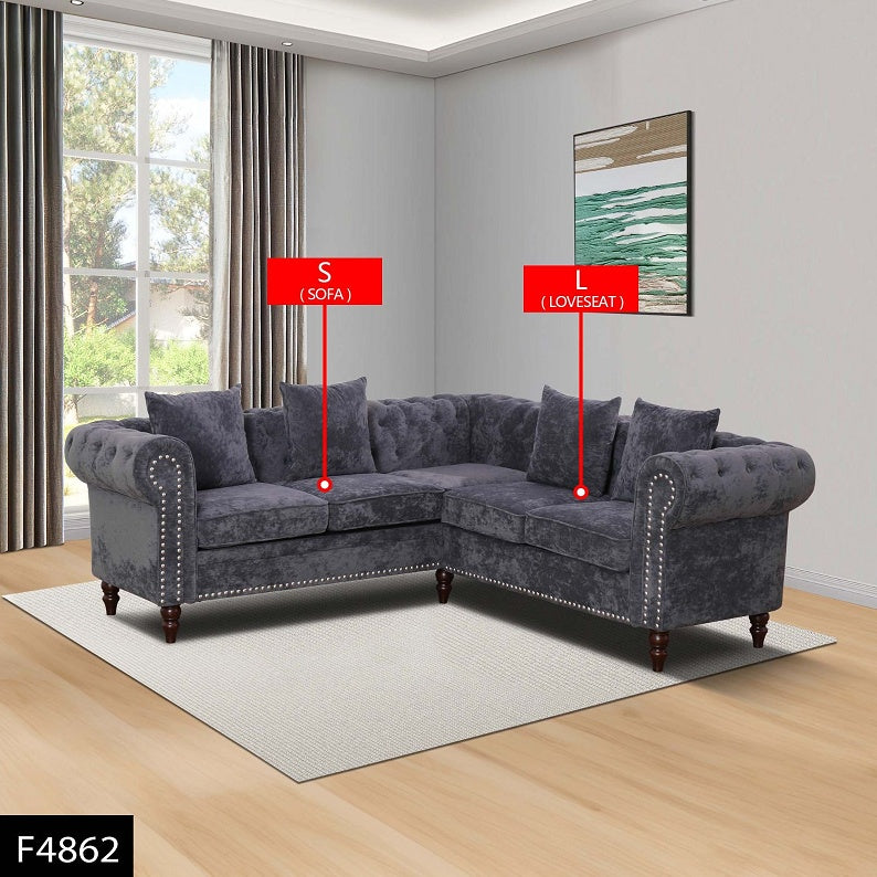 Black Flannelette Sofa Set