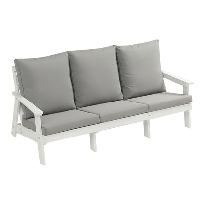 HIPS 3 Seater Sofa With Cushion, Wood Grain Outdoor Garden Sofa,White Grey