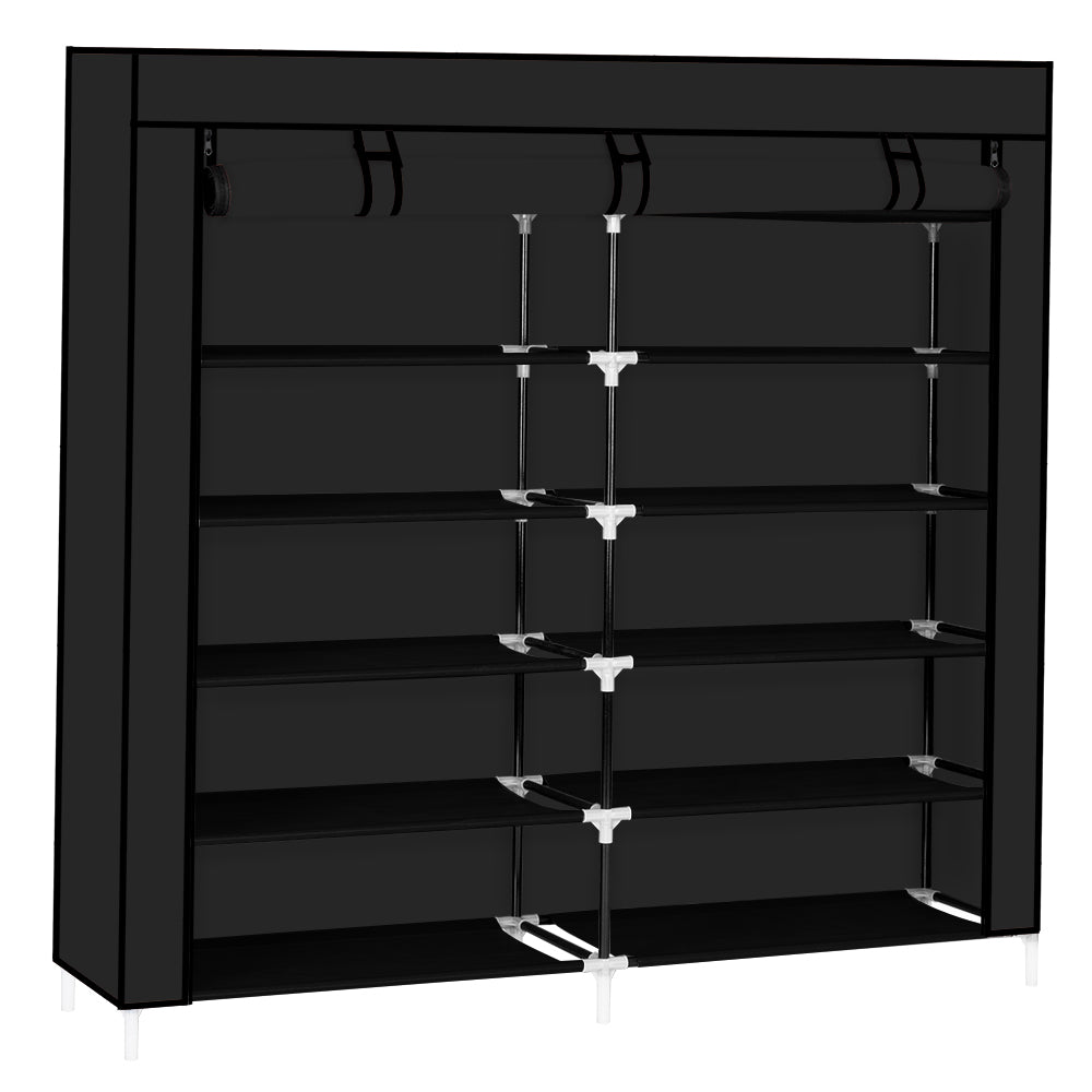 36-Pair Double Row Shoe Rack - 7 Tier, 14 Shelves Shoe Storage Shelf With Fabric Cover, Free Standing Organizer For Closet, Entryway, Dorm, Garage, Black