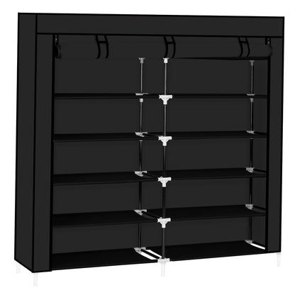 36-Pair Double Row Shoe Rack - 7 Tier, 14 Shelves Shoe Storage Shelf With Fabric Cover, Free Standing Organizer For Closet, Entryway, Dorm, Garage, Black