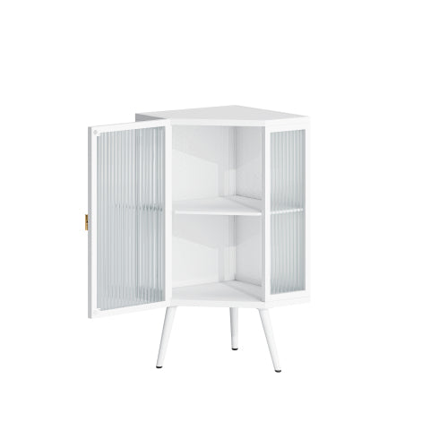 Floor Conical Cabinet With Tempered Glass Door And Storage Shelves, Suitable For Bathroom, Living Room, Bedroom