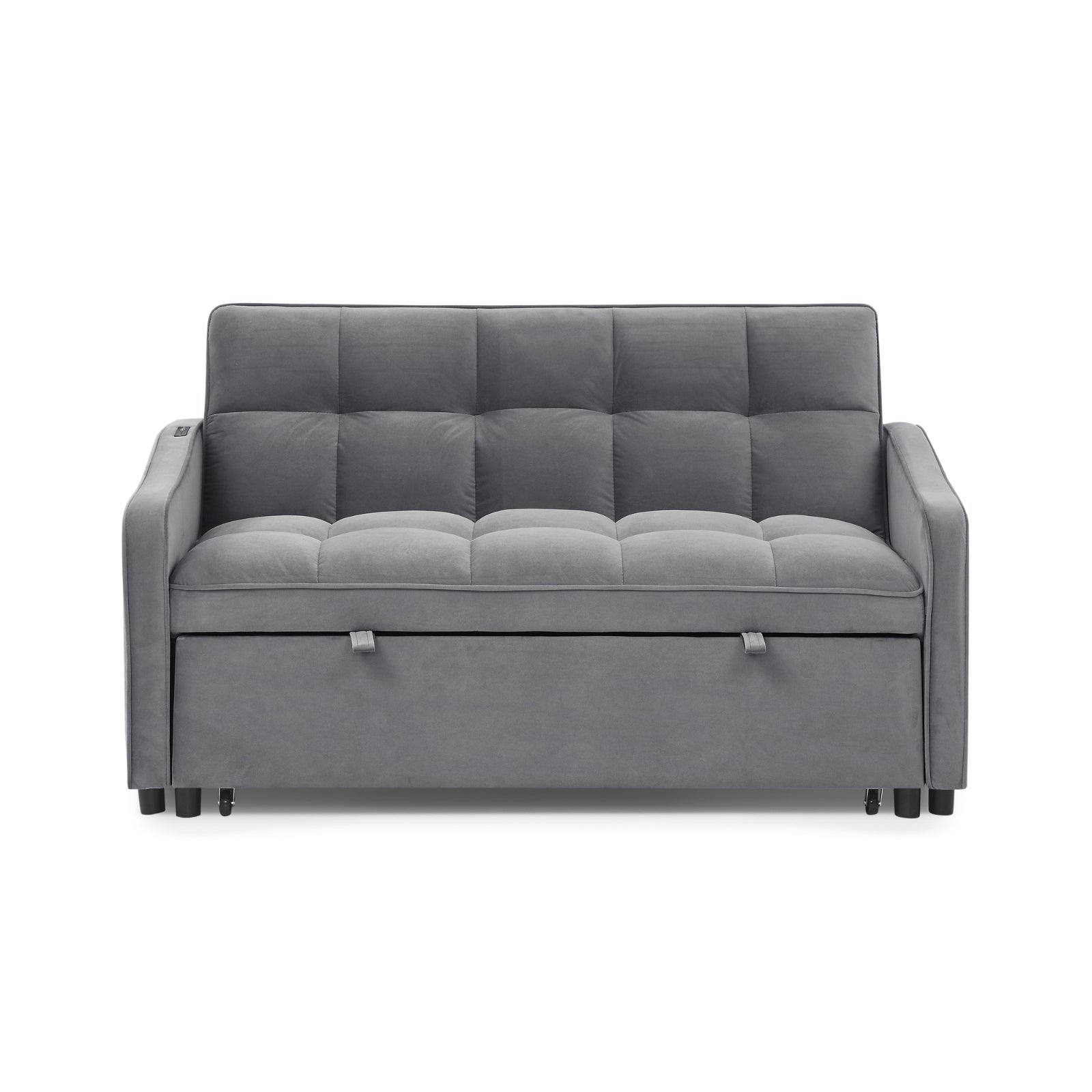 Grey Velvet Sofa Bed Pull-Out Adjustable Back