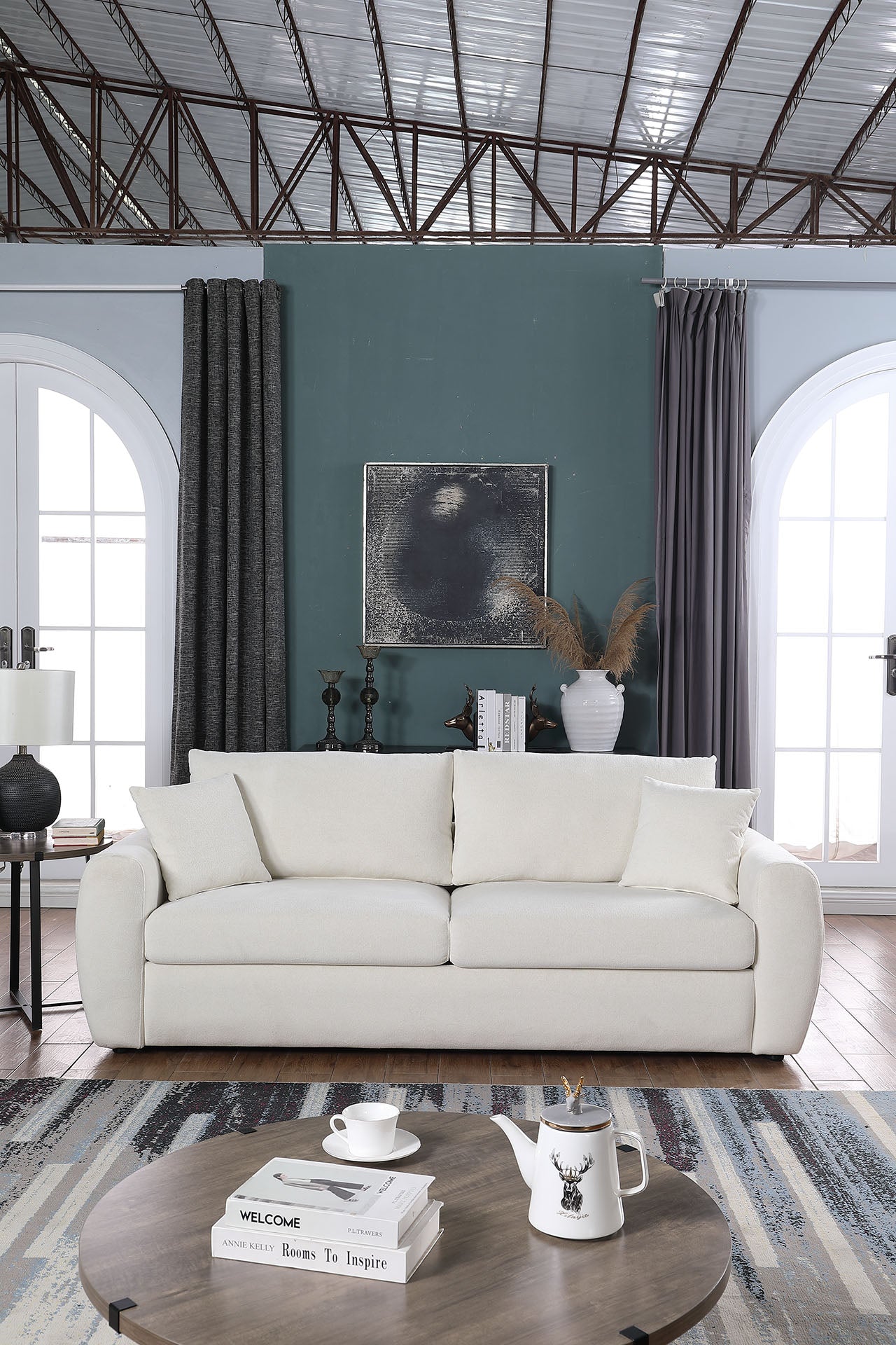 Beige Compressed Sofa Chenille Fiber Foam