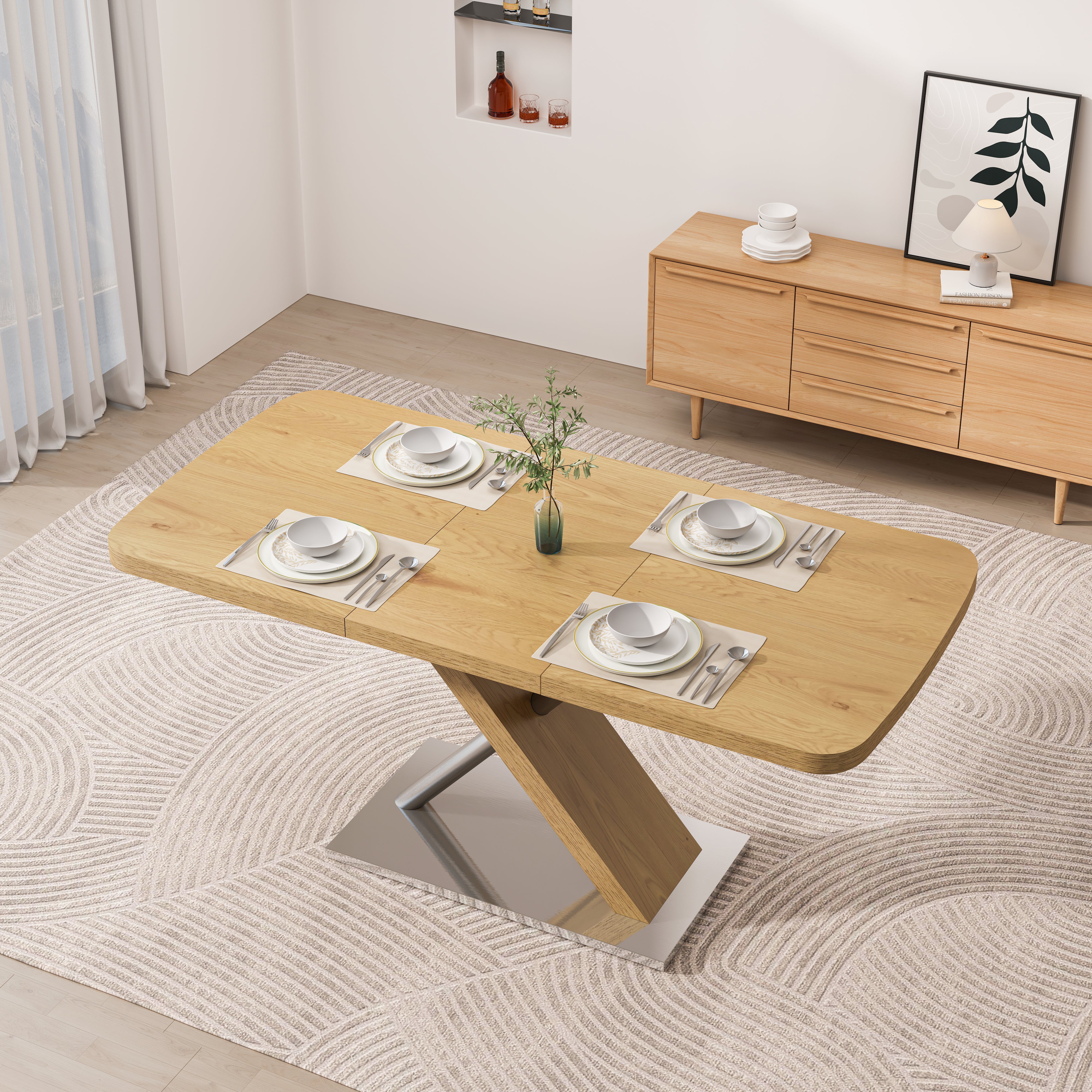 Natural Wood Extendable Table