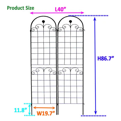 2 Pack Metal Garden Trellis For Climbing Plants Outdoor 86.7'' X 19.7'' Rustproof Plant Support Rose Trellis Netting Trellis Black