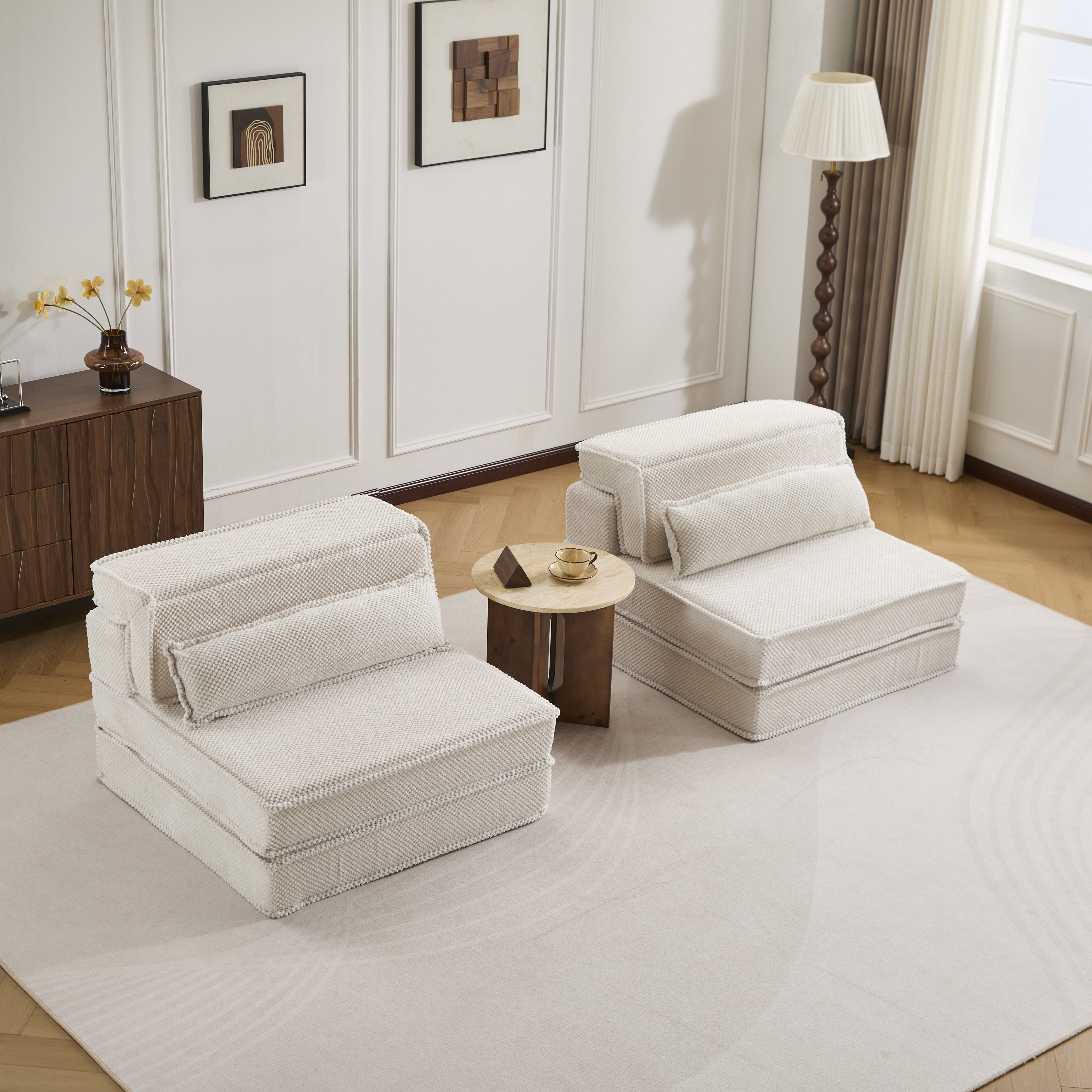 White Modular Floor Sofa Circle Fleece Fabric