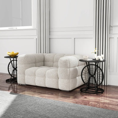 2 Piece Vintage Industrial Wheel Design Side Table, Round Accent Table With Metal Frame, Rustic Coffee Table For Living Room, Bedroom, And Office