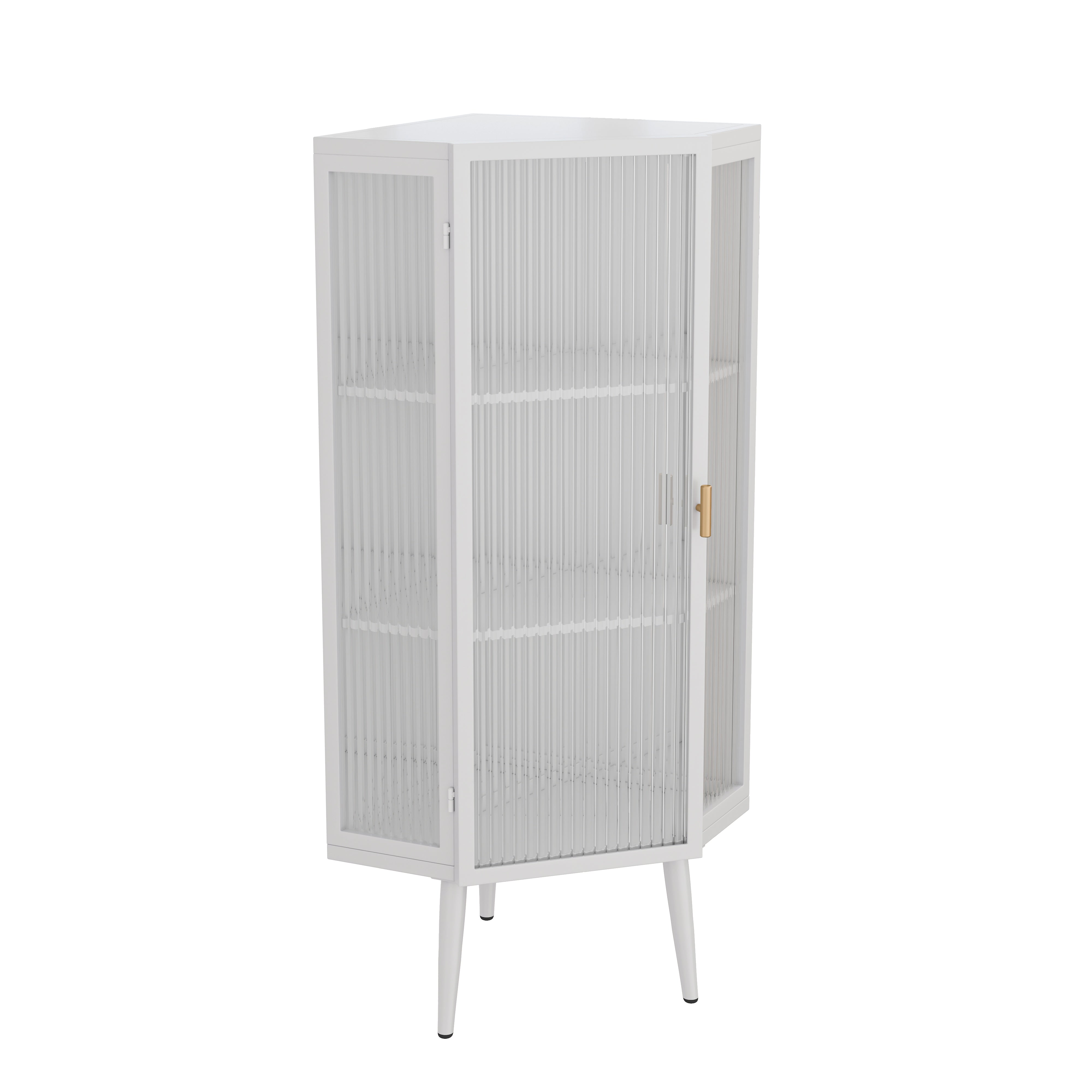 White Corner Cabinet Tempered Glass Bathroom Storage