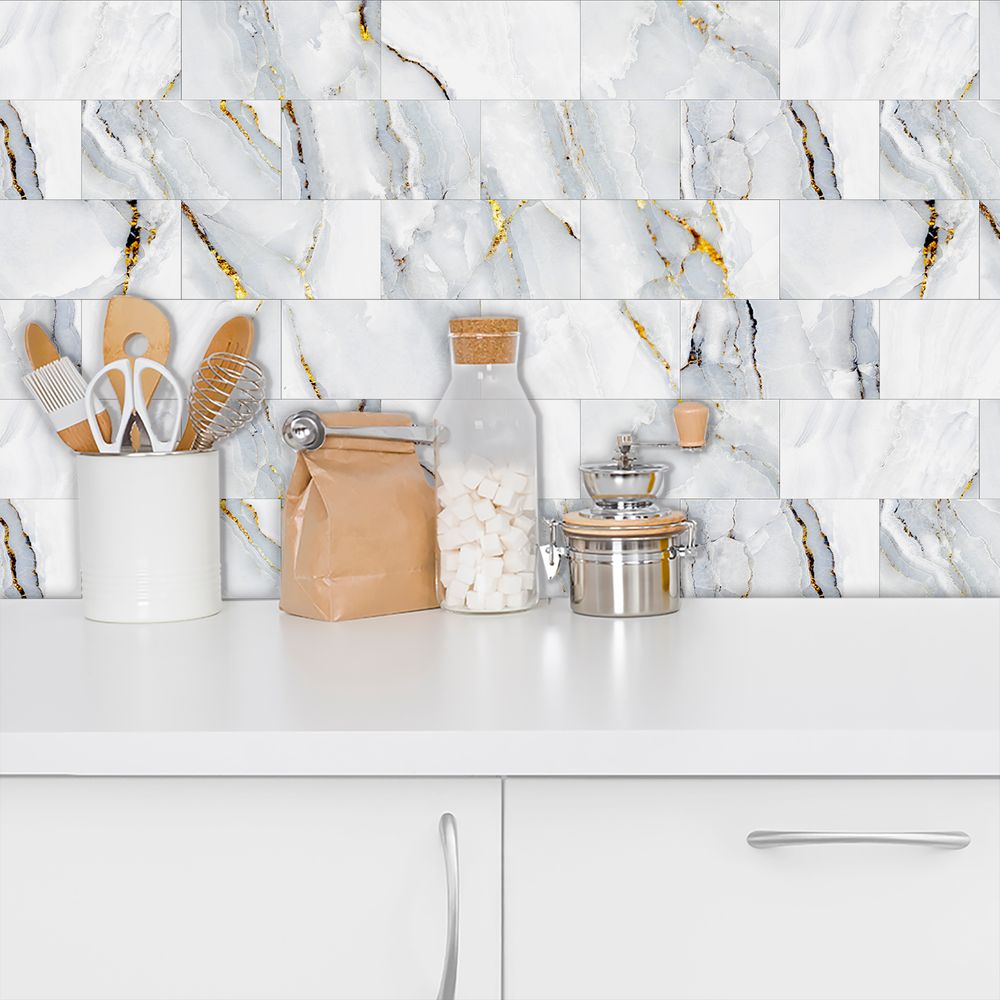 Irregular Gold Stripes Marble Kitchen Bathroom Decoration Modern Simple Style Wall Stickers Waterproof Peel And Stick Wallpaper Free Cutting PVC Self-adhesive Wall Stickers