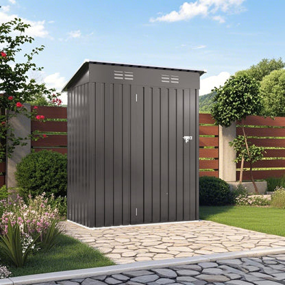 5X3 FT Metal Outdoor Storage Shed, Tool Shed With Pitched Roof And Lockable Door Compact Metal Tool Shed For Garden, Backyard, Patio, Everyday Sundries And Bike Storage, Gray