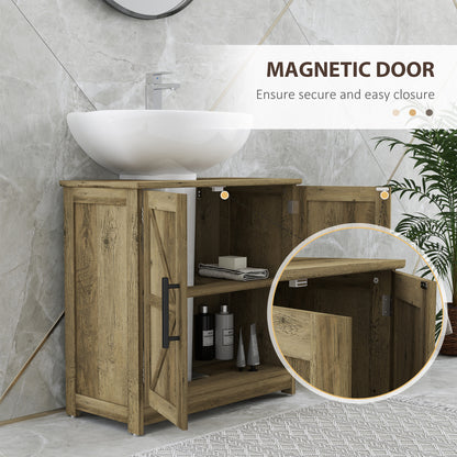 Farmhouse Pedestal Sink Storage Cabinet, Bathroom Sink Cabinet with 2 Barn Doors and Adjustable Shelf, Light Gray