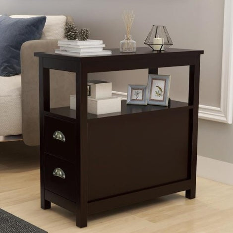 Narrow Bedside Table With Two Drawers And Open Shelves
