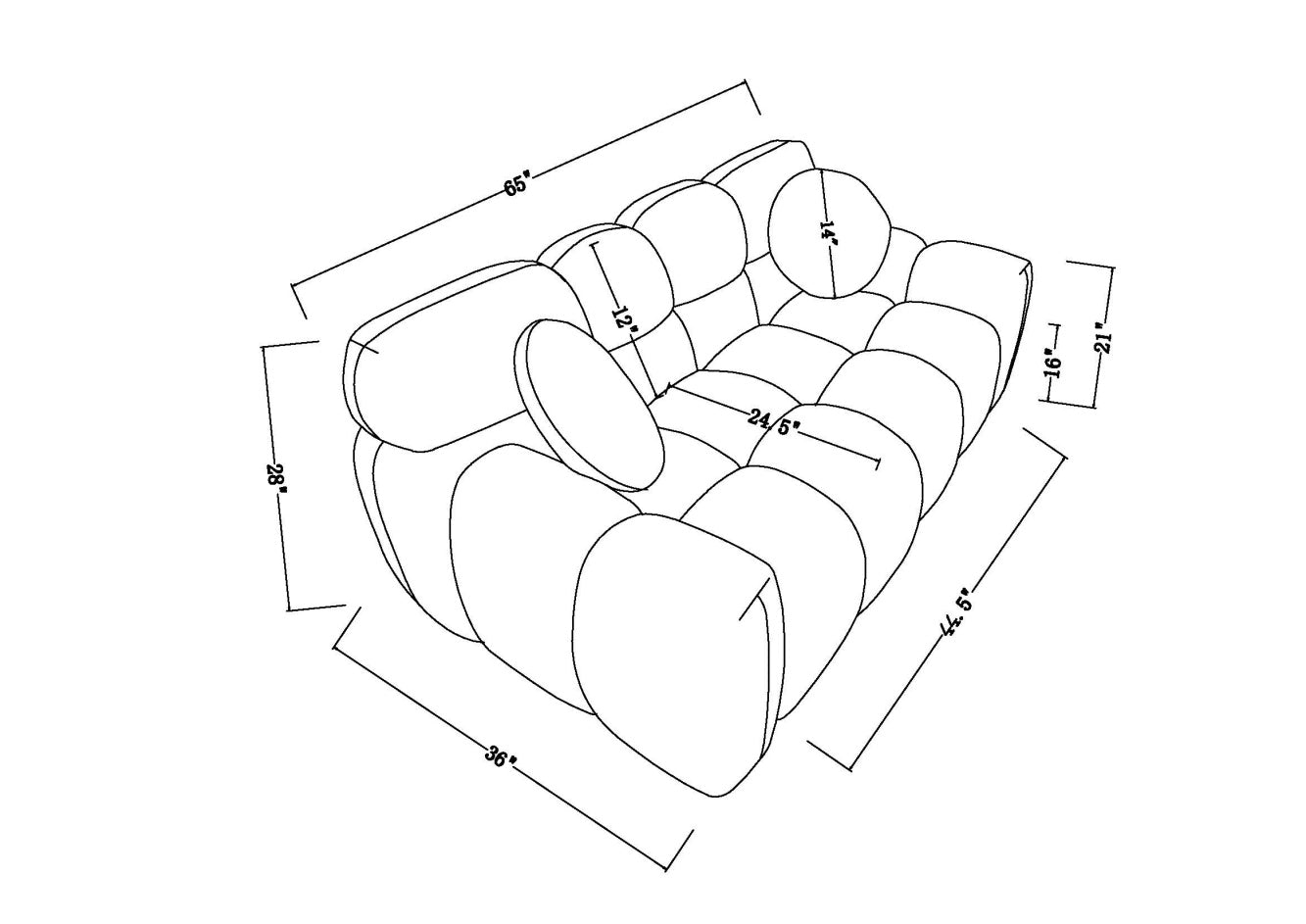 64,96 Longitud, 35,83 pulgadas de Profundidad, Estructura para el Cuerpo Humano de Personas de EE.UU., Sofá Marshmallow, Sofá Bouclé, de 2 Plazas, BOUCLE BEIGE