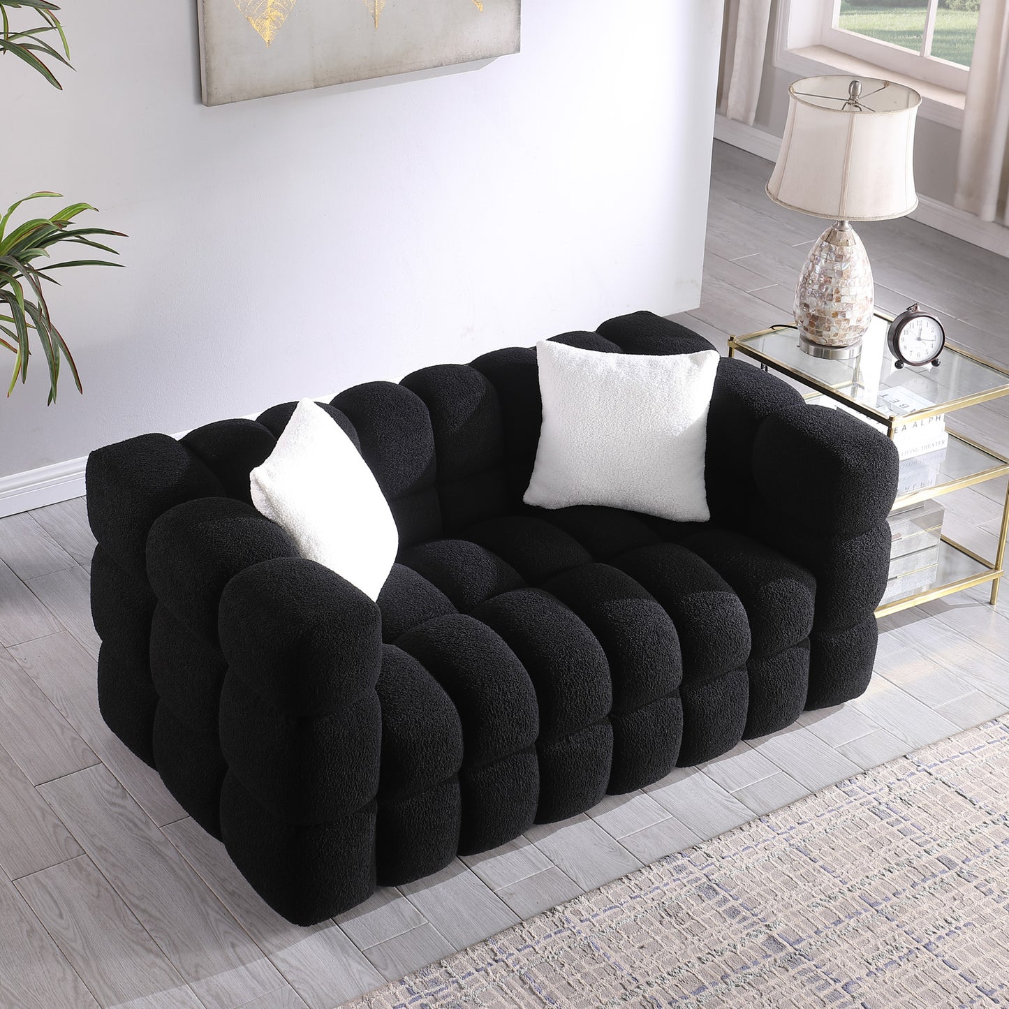 62.2length ,35.83inch Deepth ,human Body Structure For USA People, Marshmallow Sofa,boucle Sofa ,BLACK Color, 2 Seater
