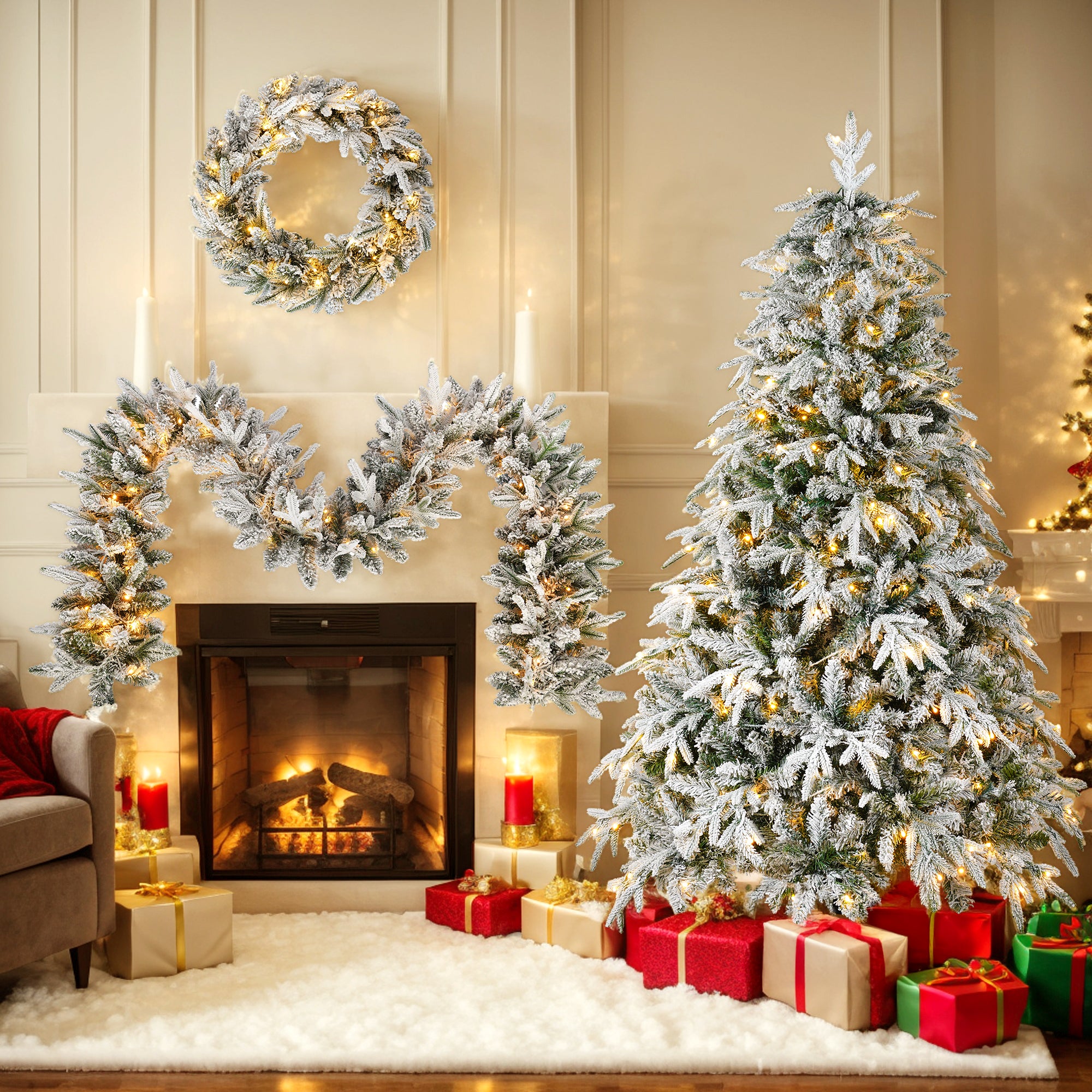 Snow Flocked Holiday Set