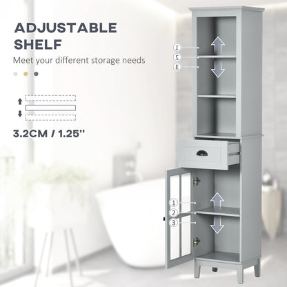 Slim Bathroom Storage Cabinet Door & Shelves Tower