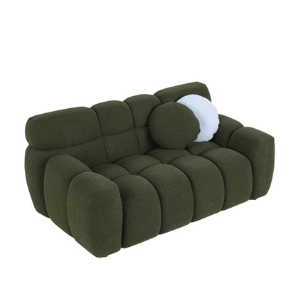 64.96 Length ,35.83inch Deepth ,human Body Structure For USA People, Marshmallow Sofa,boucle Sofa ,2 Seater, Olive Green BOUCLE