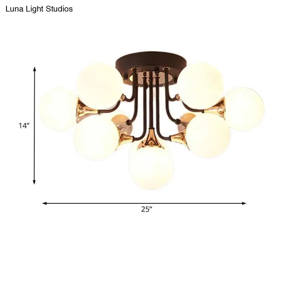 ثريا DecorBites™ 6/10/13 شبه مسطحة مع ظلال زجاجية بيضاء حليبية - ضوء كروي أسود مثبت في السقف