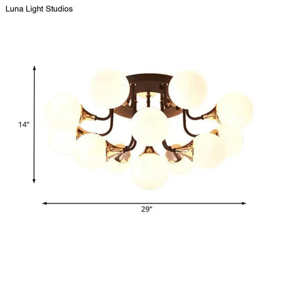 ثريا DecorBites™ 6/10/13 شبه مسطحة مع ظلال زجاجية بيضاء حليبية - ضوء كروي أسود مثبت في السقف