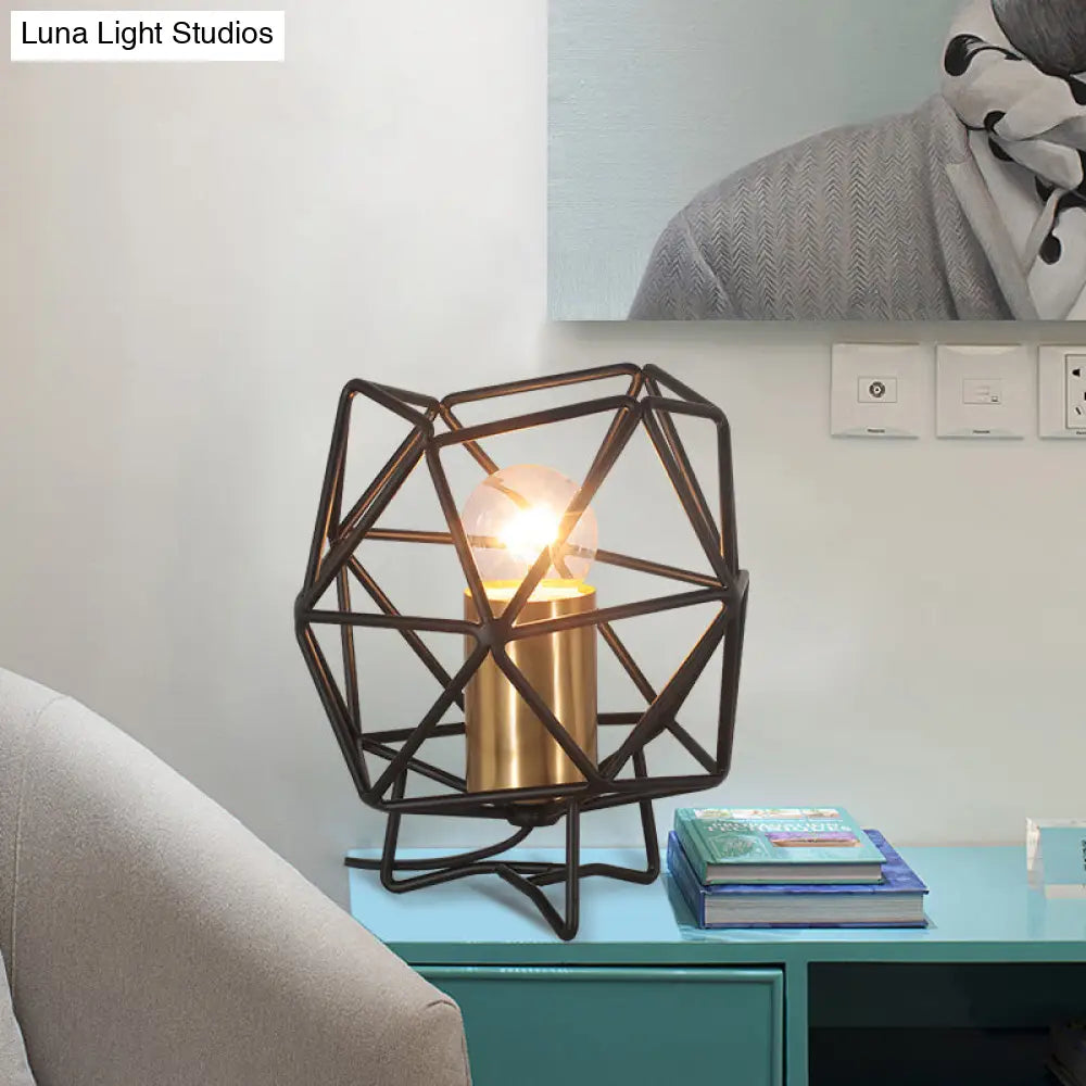 Lámpara de mesa metálica geométrica tipo jaula de 6"/12.5" de ancho - Lámpara de noche retro industrial en negro