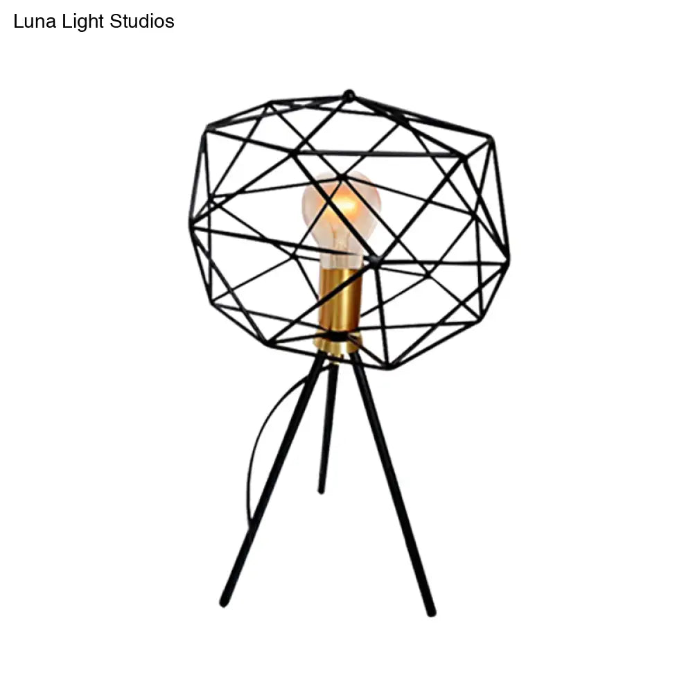 Lámpara de mesa metálica geométrica tipo jaula de 6"/12.5" de ancho - Lámpara de noche retro industrial en negro