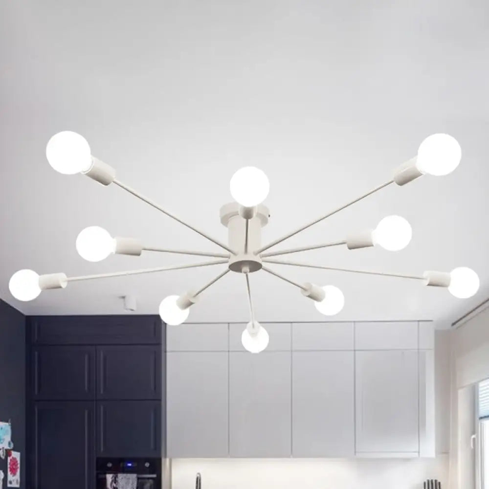 ديكوربايتس™ ديكوربايتس™ مصباح سقف معدني عتيق بستة رؤوس وثمانية رؤوس - إضاءة شبه مدمجة لغرفة النوم باللونين الأسود والأبيض