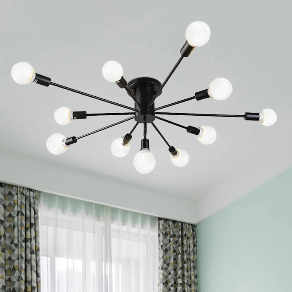 ديكوربايتس™ ديكوربايتس™ مصباح سقف معدني عتيق بستة رؤوس وثمانية رؤوس - إضاءة شبه مدمجة لغرفة النوم باللونين الأسود والأبيض